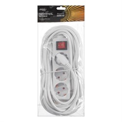 Удлинитель Luazon Lighting, 3 розетки, 10 м, 6 А, 1300 Вт, 3×0.75 мм2, с заземлением, с выключателем, белый - фото 51390321