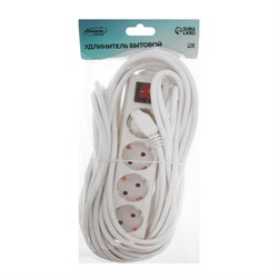 Удлинитель Luazon Lighting, 4 розетки, 10 м, 10 А, 1300 Вт, 3х0.75 мм2, с з/к, с выкл., Б - фото 51390330