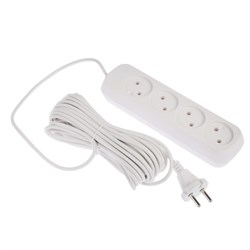 Удлинитель сетевой Luazon Lighting ECO, 4 розетки, 10 м, 10 А, 2200 Вт, без заземления, белый - фото 51390534