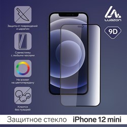 Защитное стекло 9D LuazON для iPhone 12 mini, полный клей, 0.33 мм, 9Н - фото 51390634
