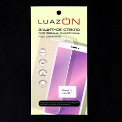 Защитное стекло 9D LuazON для iPhone 12 mini, полный клей, 0.33 мм, 9Н - фото 51390637
