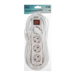Удлинитель Luazon Lighting, 4 розетки, 7 м, 10 А, 2200 Вт, 3×0.75 мм2, с заземлением, с выключателем, белый - фото 51391320