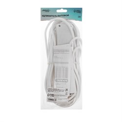 Удлинитель Luazon Lighting, 4 розетки, 7 м, 10 А, 2200 Вт, 3×0.75 мм2, с заземлением, с выключателем, белый - фото 51391321