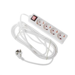 Удлинитель Luazon Lighting, 4 розетки, 5 м, 16 А, 2200 Вт, 3х1.5 мм2, с з/к, с выкл., - фото 51391328