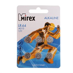 Батарейка алкалиновая Mirex, LR44, AG13, 1.5 В, блистер, 6 шт. - фото 51391726
