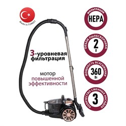 Пылесос Pioneer VC335C, циклонный, 2050Вт, 2 л, цвет чёрный-персиковый - фото 51392421