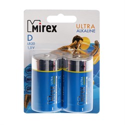 Батарейка алкалиновая Mirex, D, LR20-2BL, 1.5 В, блистер, 2 шт. - фото 51394100
