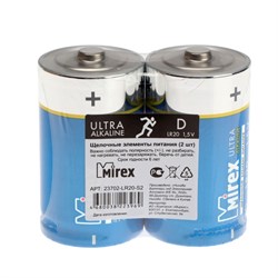 Батарейка алкалиновая Mirex, D, LR20-2S, 1.5В, спайка, 2 шт. - фото 51394102