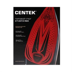 Утюг Centek CT-2313, 2600 Вт, 350 мл, керамика, капля-стоп, пар. удар, самоочистка, красный - фото 51394719