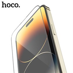Защитное стекло Hoco для iPhone 14 Pro Max, с рамкой для установки, полный клей, 0.33 мм - фото 51395160