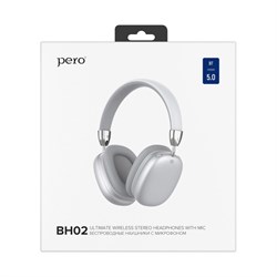 Наушники PERO BH02 ULTIMATE, беспроводные, BT 5.0, микрофон, 300 мАч, до 12 часов, серебристые - фото 51397334