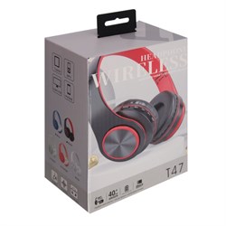 Наушники Т47, беспроводные, полноразмерные, BT, microSD, FM, микрофон, AUX, черные - фото 51398639