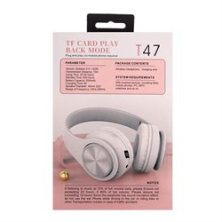 Наушники Т47, беспроводные, полноразмерные, BT, microSD, FM, микрофон, AUX, белые - фото 51398675