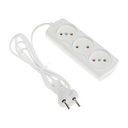 Удлинитель Luazon Lighting ECO, 3 розетки, 1.5 м, 6 А, 1300 Вт, ШВВП 2×0.75 мм2, без заземления, белый - фото 51399881