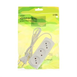 Удлинитель Luazon Lighting ECO, 3 розетки, 1.5 м, 6 А, 1300 Вт, ШВВП 2×0.75 мм2, без заземления, белый - фото 51399883