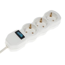 Удлинитель Luazon Lighting ECO, 3 розетки, 2.7 м, 16 А, 3500 Вт, ПВС 3×1 мм2, с заземлением, с выключателем, белый - фото 51399947