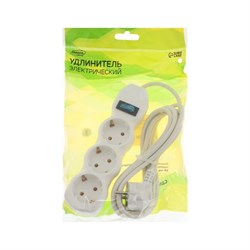 Удлинитель Luazon Lighting ECO, 3 розетки, 2.7 м, 16 А, 3500 Вт, ПВС 3×1 мм2, с заземлением, с выключателем, белый - фото 51399951