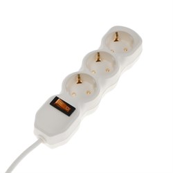 Удлинитель Luazon Lighting ECO, 3 розетки, 2.7 м, 16 А, 3500 Вт, ПВС 3×1 мм2, с заземлением, с выключателем, белый - фото 51399953