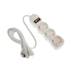 Удлинитель Luazon Lighting ECO, 3 розетки, 2.7 м, 16 А, 3500 Вт, ПВС 3×1 мм2, с заземлением, с выключателем, белый - фото 51399954