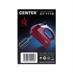 Миксер Centek CT-1118, ручной, 350 Вт, 5 скоростей, 4 насадки, красный - фото 51401047