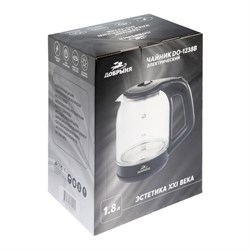 Чайник электрический "Добрыня" DO-1238B, стекло, 1.8 л, 1800 Вт, подсветка, черный - фото 51401721