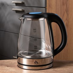 Чайник электрический Luazon LSK-1802, 1.8 л, стеклянный, с подсветкой, 1500 Вт, чёрно-синий - фото 51402009