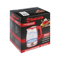 Чайник электрический Sakura SA-2722BK, стекло, 2.2 л, 1800 Вт, подсветка, серебристо-чёрный - фото 51402666