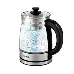 Чайник электрический Kitfort KT-6119, стекло, 1.7 л, 2200 Вт, регулировка t°, серебристый - фото 51404327