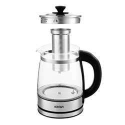 Чайник электрический Kitfort KT-6119, стекло, 1.7 л, 2200 Вт, регулировка t°, серебристый - фото 51404329