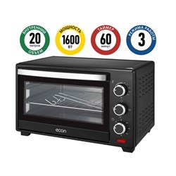 Мини-печь Econ ECO-2002MO, 1280 Вт, 3 режима, 100-250°С, 20 л, цвет чёрная - фото 51405522