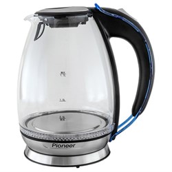Чайник электрический Pioneer KE806G, стекло, 1.7 л, 2200 Вт, чёрно-синий - фото 51406964