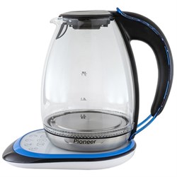 Чайник электрический Pioneer KE820G, стекло, 1.7 л, 2200 Вт, цвет чёрный с синим - фото 51406980