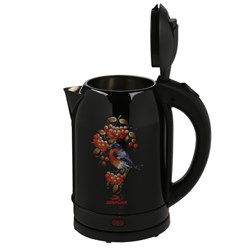 Чайник электрический "Добрыня" DO-1248, металл, 2 л, 2000 Вт, чёрный с рисунком "Снегири" - фото 51407268