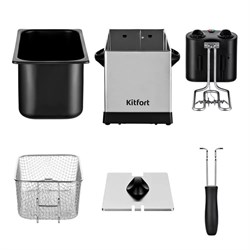 Фритюрница Kitfort KT-4052, 2000 Вт, 6 л, корзины 2 л, 130-190 °C, серо-чёрная - фото 51407500