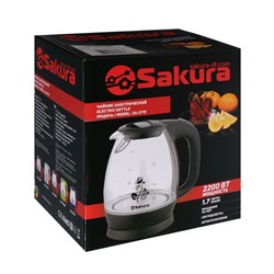 Чайник электрический Sakura SA-2715BK, стекло, 1.7 л, 2200 Вт, чёрный - фото 51407760