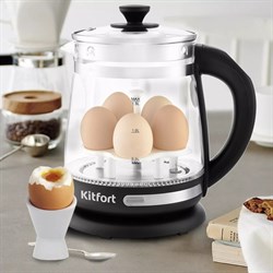 Чайник электрический Kitfort KT-656, стекло, 1.5 л, 2200 Вт, регулировка t°, чёрно-серебр. - фото 51408878