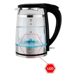 Чайники jvc JK-KE1815, стекло, 1.7 л, 2200 Вт, чёрный с серебристым - фото 51409295