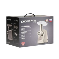 Мясорубка Polaris PMG 2077, 2000 Вт, 2 кг/мин, реверс, 4 насадки, серая - фото 51409998