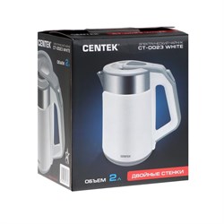 Чайник электрический Centek CT-0023, пластик, колба металл, 2 л, 2000 Вт, белый - фото 51410285