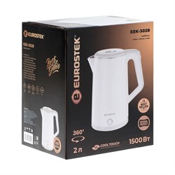 Чайник электрический Eurostek EEK-3028, пластик, колба металл, 2 л, 1500 Вт, белый - фото 51410389