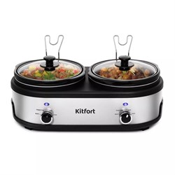 Медленноварка КТ-219, 280 Вт, 2 л + 2 л, 3 режима, серебристая - фото 51414863