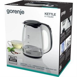 Чайник Gorenje K17GLBWGOR, стекло, 1.7 л, 2200 Вт, чёрный - фото 51416186
