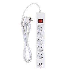 Сетевой фильтр düwi, 5 розеток, 3 м, 10 А, ПВС 3х0.75 мм2, с з/к, 2USB, со шторками, белый - фото 51425399