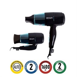 Фен Econ ECO-BH164D, 1600Вт, 2 скорости, 2 режима, складной, цвет чёрный-синий - фото 51426203