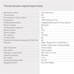 Монитор Digma 23.8" DM-MONB2404 темно-серый IPS LED 5ms 16:9 HDMI M/M матовая 250cd 178гр/17   10046 - фото 51427106