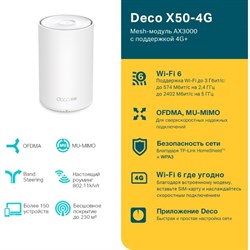 Бесшовный Mesh роутер TP-Link Deco X50-4G(1-pack) AX3000 1000BASE-T белый - фото 51429534