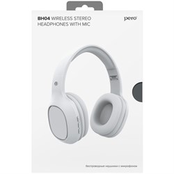 Наушники PERO BH04, беспроводные, BT 5.0, полноразмерные, микрофон, 400 мАч, до 20 часов, белые - фото 51430202