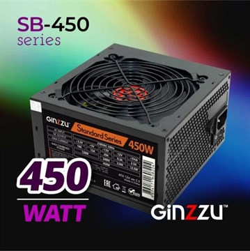 Блок питания Ginzzu SB450 ATX, 12cm fan, 20+4pin +4Pin, 2*SATA, 2*IDE чёрный - фото 51580143